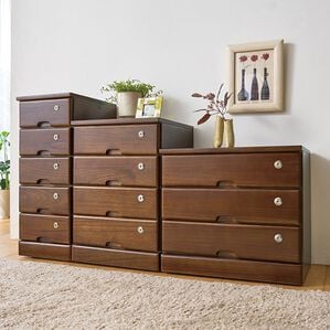 「全段鍵付！天然木リビングチェスト（チェスト・タンス）」｜ダークブラウン