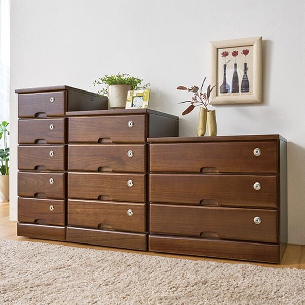 「全段鍵付！天然木リビングチェスト（チェスト・タンス）」｜ダークブラウン
