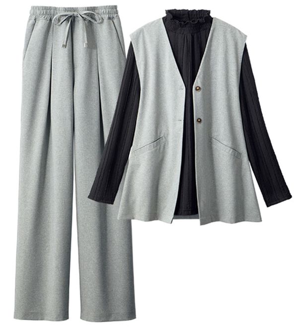 ルフラン（ルフラン）の「【３点セット】軽やか上品！３点セットアップ（パンツスーツ）」｜黒系