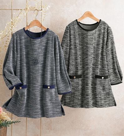 ルフラン（ルフラン）の「【２色組】伸びて柔らか！ツイード調カフタン（チュニック）」