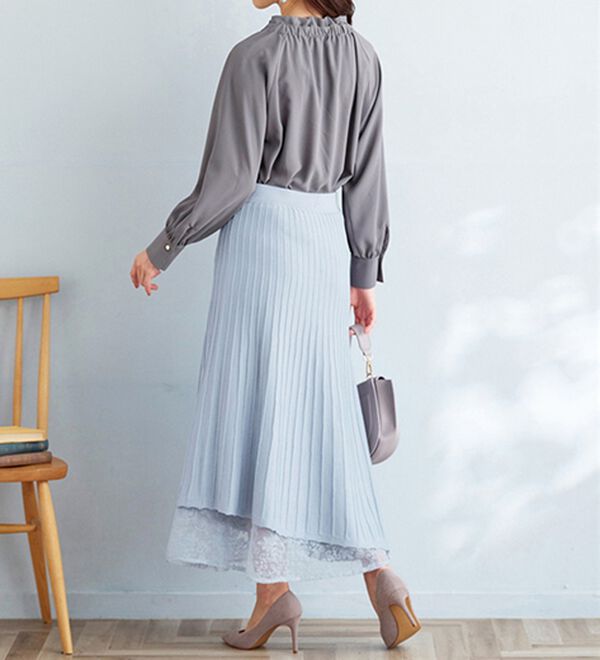 BELLUNA（ベルーナ）の「刺しゅうレース使いニットプリーツスカート（ロングスカート）」｜詳細画像