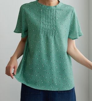 BELLUNA（ベルーナ）の「小紋柄タック使い袖フレアーブラウス（ブラウス）」｜セージ系