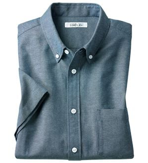 「＜シンプル＆プラス＞お手入れ簡単オックスフォードシャツ（メンズシャツ）」｜ネイビー 半袖