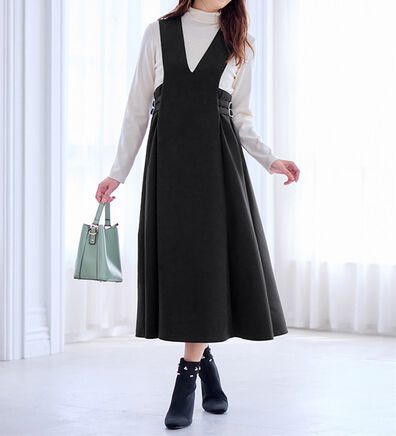 alotta（アロッタ）の「【細見え】サイドバックルベルト付きジャンスカ（ジャンパースカート）」