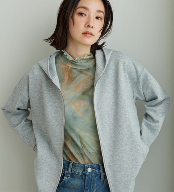 BELLUNA（ベルーナ）の「フードデザインとろみ素材ジップアップパーカー（パーカー）」｜詳細画像