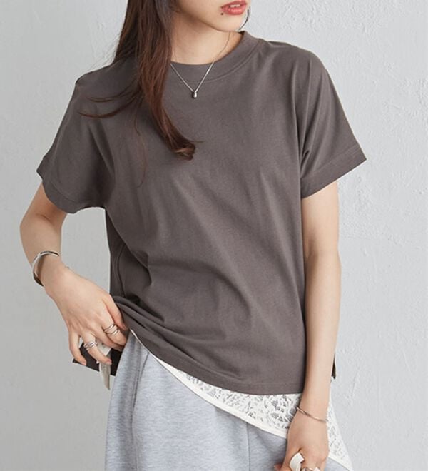 RANAN（ラナン）の「【選べる袖丈】ひんやり！＜BC＞綿100％プチハイネックＴシャツ（カットソー）」｜詳細画像