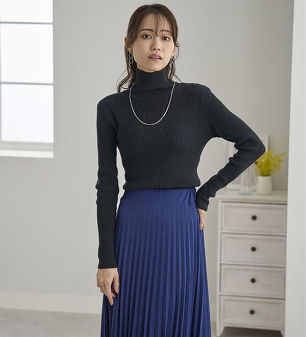 BELLUNA（ベルーナ）の「＜＆ｃｏｃｏｃｈｉ＞ハピネスコットン100％&times;吸湿発熱リブタートルニット（ニット・セーター）」｜詳細画像