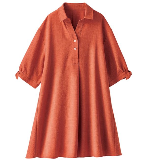 BELLUNA（ベルーナ）の「ヒンヤリ！麻調素材袖リボン使いシャツチュニック（チュニック）」｜詳細画像