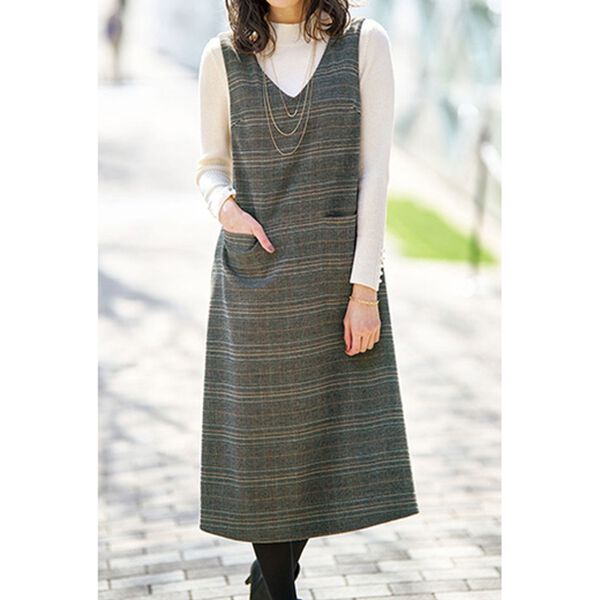 BELLUNA（ベルーナ）の「快適ストレッチ！チェック柄ジャンパードレスアンサンブル（ワンピースセットスーツ）」｜詳細画像