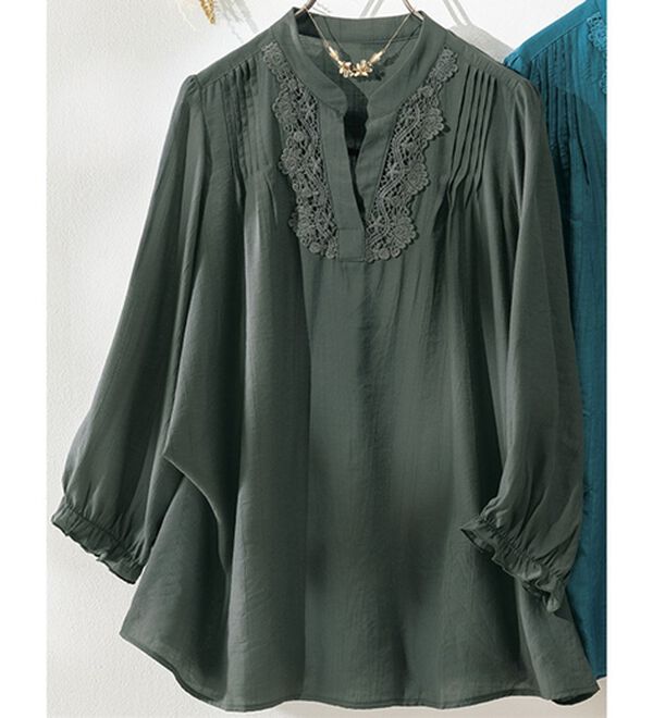 ルフラン（ルフラン）の「レースが可愛いスキッパーブラウス（ブラウス）」｜チャコール