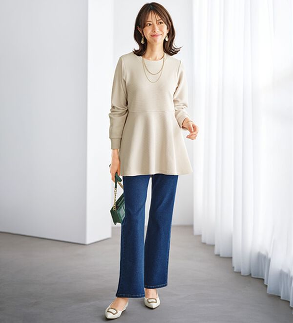 BELLUNA（ベルーナ）の「裏起毛ふくれジャカードペプラムチュニック（チュニック）」｜詳細画像