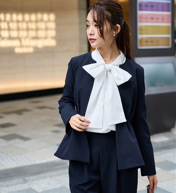 RANAN（ラナン）の「【２点セット】防シワ！ノーカラーペプラムパンツスーツ（パンツスーツ）」｜詳細画像