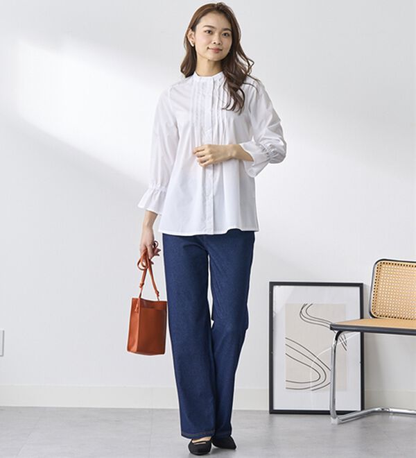 BELLUNA（ベルーナ）の「【選べる裏側】ぐん伸びニットデニムワイドパンツ（フルレングスパンツ）」｜詳細画像