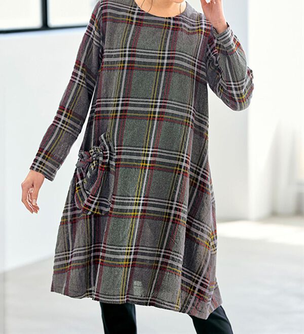 BELLUNA（ベルーナ）の「大人のモノトーンを楽しむチェック柄チュニックワンピース（チュニックワンピース）」｜詳細画像