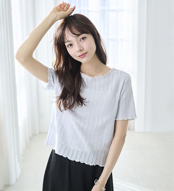 RANAN（ラナン）の「透かし柄メロー配色Ｔシャツ（カットソー）」｜詳細画像