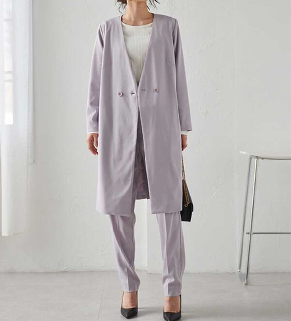 RANAN（ラナン）の「【２点セット】防シワ！洗える！ロングジャケットセットアップ（パンツスーツ）」｜詳細画像