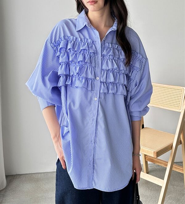 GeeRA（ジーラ）の「フリルドッキングオーバーサイズシャツ（シャツ）」｜詳細画像