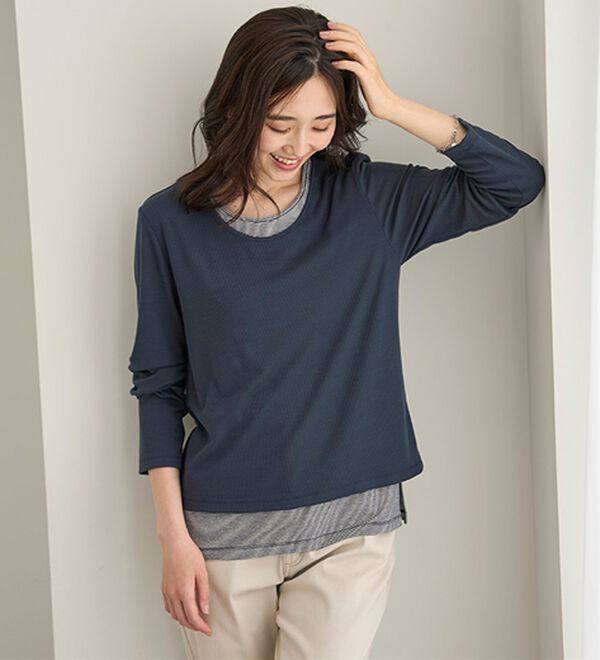 BELLUNA（ベルーナ）の「ボーダーレイヤード風デザインプルオーバー（カットソー）」｜詳細画像