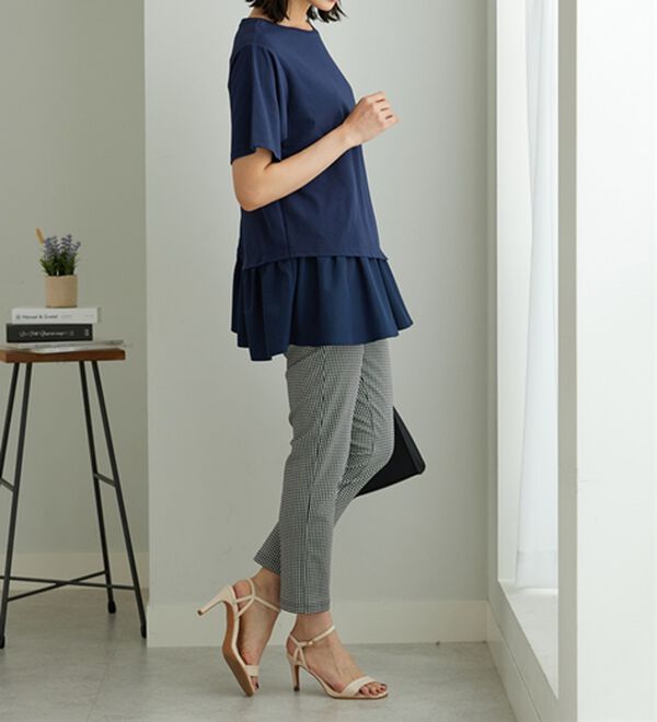 BELLUNA（ベルーナ）の「異素材使い裾アシメデザインチュニック（チュニック）」｜詳細画像