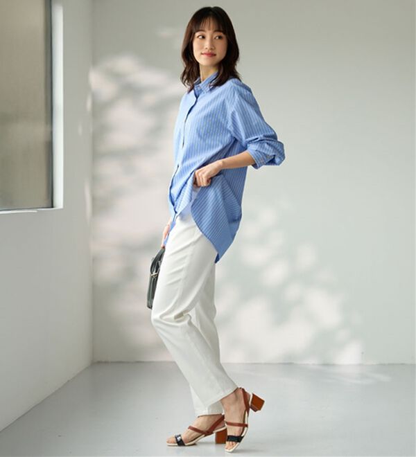 BELLUNA（ベルーナ）の「サラリ速乾！綿サテンストレッチカラーパンツ（フルレングスパンツ）」｜詳細画像