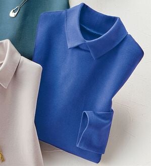 ルフラン（ルフラン）の「柔らかコットン衿付プルオーバー（カットソー）」｜ブルー