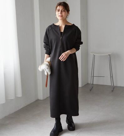 RANAN（ラナン）の「裏起毛ハーフジップワンピース（ロングワンピース）」