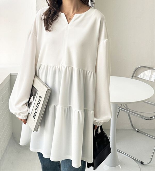 GeeRA（ジーラ）の「前後２ＷＡＹボリュームティアードブラウス（チュニック）」｜詳細画像