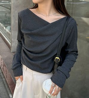 RANAN（ラナン）の「【春色追加】上品ドレープリブロングＴシャツ（カットソー）」｜詳細画像