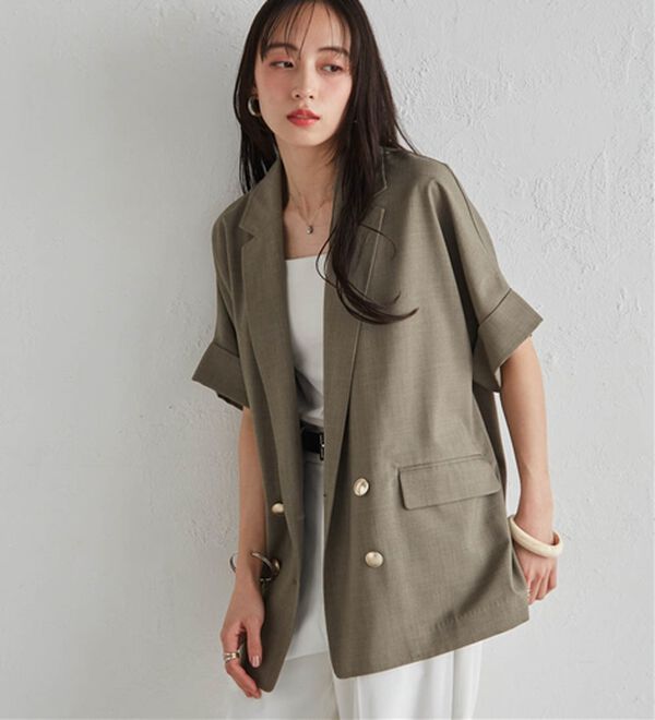 RANAN（ラナン）の「【新色追加】麻調ダブルボタンハーフスリーブジャケット（テーラードジャケット）」｜詳細画像