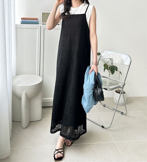 GeeRA（ジーラ）の「前後２ＷＡＹパネルレースキャミワンピース（その他ワンピース）」｜詳細画像