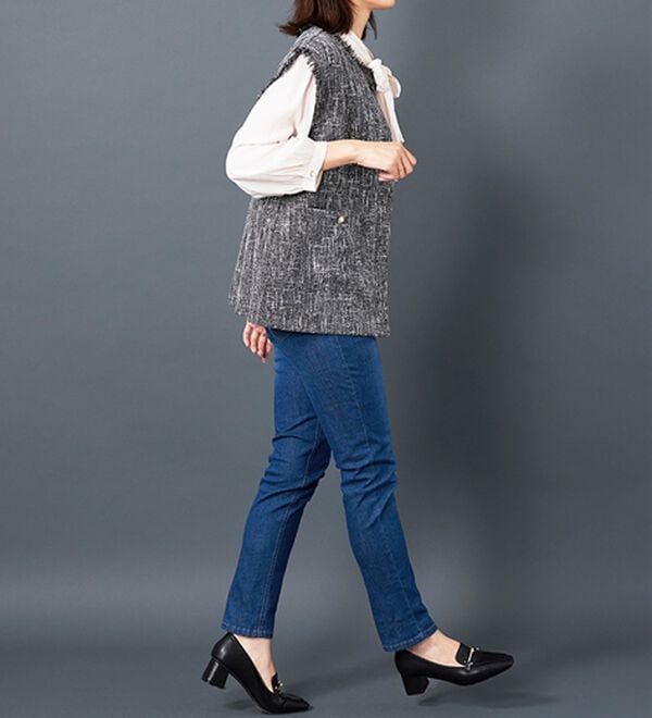 BELLUNA（ベルーナ）の「ツイード調パールボタンデザインベスト（ベスト）」｜詳細画像