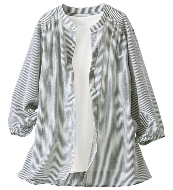 BELLUNA（ベルーナ）の「【タンクトップ付】綿シアーシャツブラウスセット（シャツ）」｜詳細画像