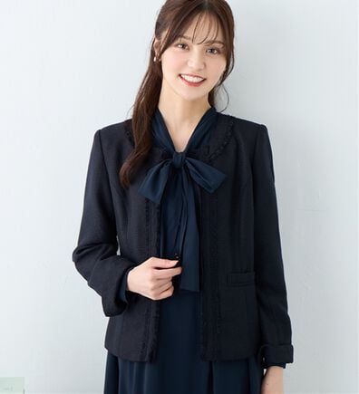 alotta（アロッタ）の「【洗える】フリンジ使いツイードノーカラージャケット（ノーカラージャケット）」