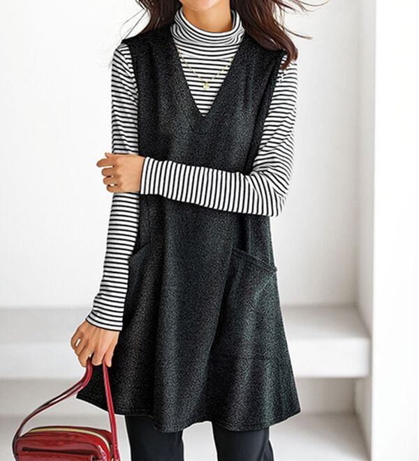 BELLUNA（ベルーナ）の「杢調素材ポケットデザインジャンパードレス（ジャンパースカート）」｜詳細画像