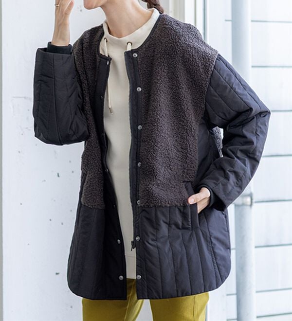 BELLUNA（ベルーナ）の「ボア切替キルトデザインミドル丈コート（ハーフコート）」｜詳細画像