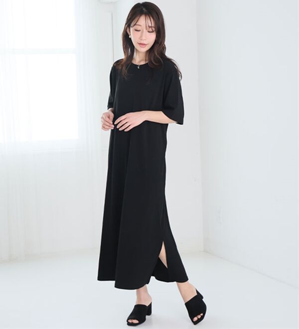 A HAPPY MARILYN（アハッピーマリリン）の「【Ｌ～８Ｌ】【選べる袖丈】さらとろリブワンピース（ロングワンピース）」｜詳細画像