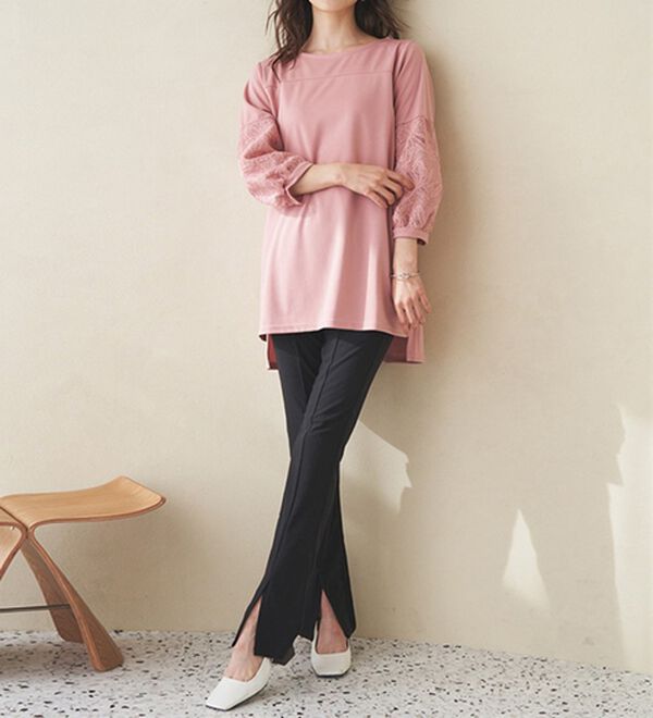 RANAN（ラナン）の「ひんやり！デニム調スリットパンツ（フルレングスパンツ）」｜詳細画像