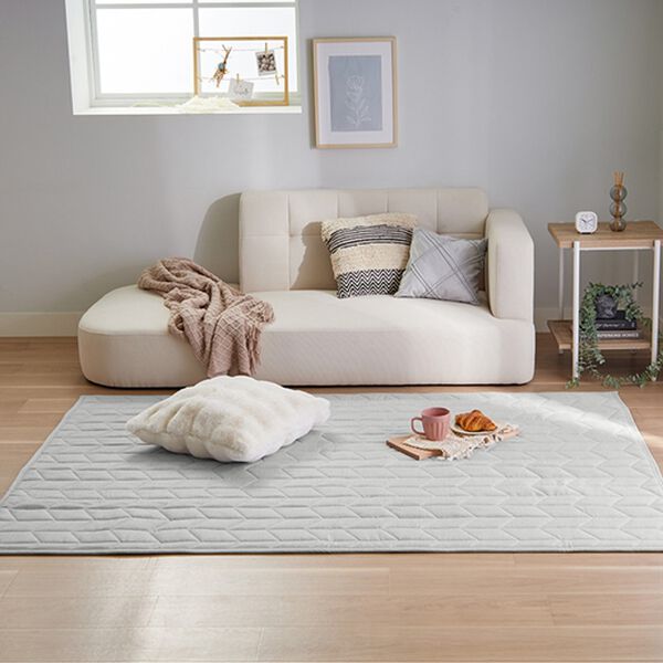iellio（イエリオ）の「ふわふわ感触！はっ水ふっくらキルトラグ＜裏面滑り止め加工付・洗濯機で洗える・麻風・オールシーズン・おしゃれ＞（ラグ）」｜詳細画像