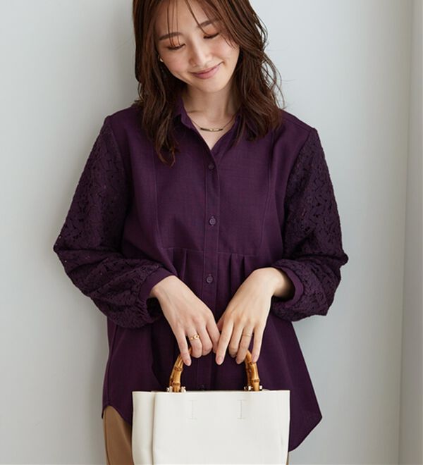 BELLUNA（ベルーナ）の「麻調素材袖レースブラウス（ブラウス）」｜詳細画像