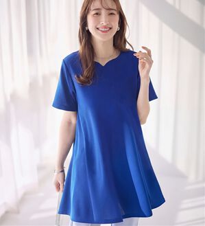 alotta（アロッタ）の「【接触冷感】さらっと快適！高見えフレアーロングチュニックＴシャツ（チュニック）」｜ロイヤルブルー