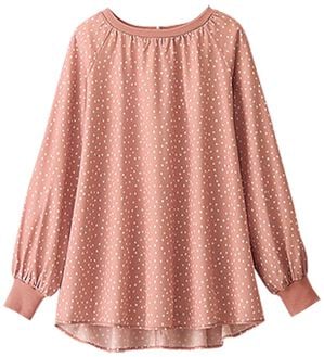 BELLUNA（ベルーナ）の「リブ切替デザインプリントブラウス（ブラウス）」｜ピンク系ドット