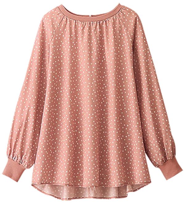 BELLUNA（ベルーナ）の「リブ切替デザインプリントブラウス（ブラウス）」｜ピンク系ドット