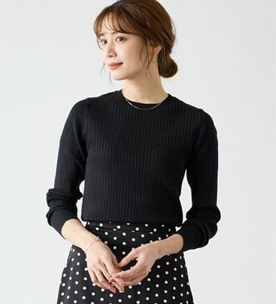 Pierrot（ピエロ）の「【洗濯機で洗える】ネックが選べるシルクタッチリブニット（ニット・セーター）」