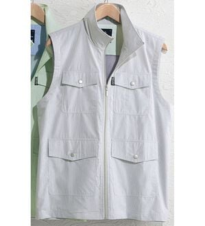 「爽やかサマーコードレーン多ポケットベスト（メンズベスト）」｜ライトグレー