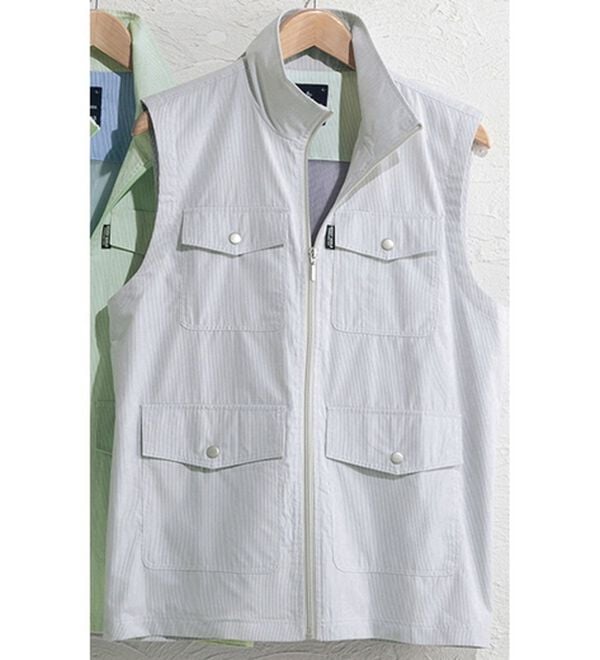 「爽やかサマーコードレーン多ポケットベスト（メンズベスト）」｜ライトグレー