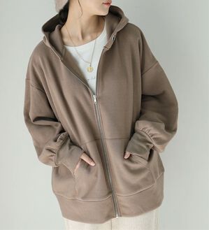 A HAPPY MARILYN（アハッピーマリリン）の「【Ｌ～８Ｌ】【ハピぽか裏起毛】ゆったりジップパーカー 毛玉になりにくい（パーカー）」｜モカブラウン