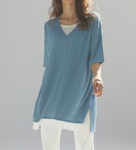 RANAN（ラナン）の「レイヤード風ニットソー半袖チュニック（チュニック）」