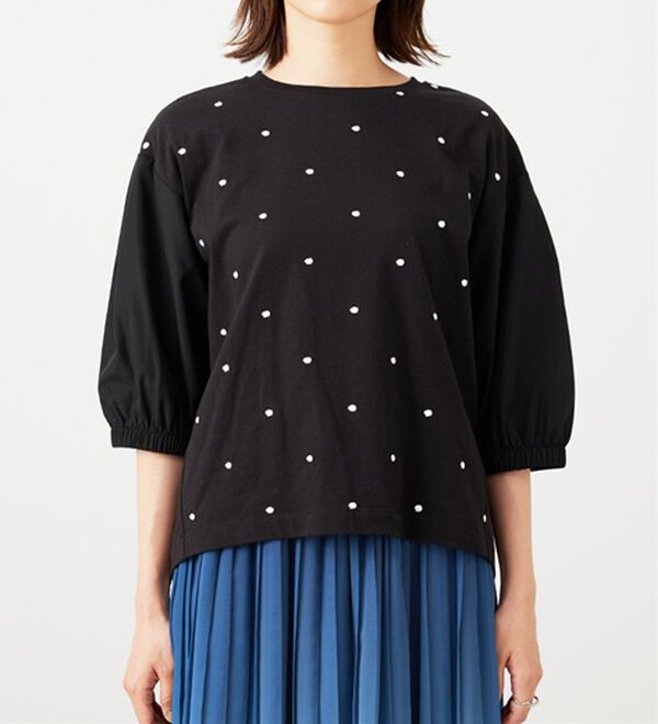 BELLUNA（ベルーナ）の「ドット刺しゅうデザイン袖切替プルオーバー（カットソー）」｜詳細画像