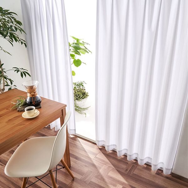 iellio（イエリオ）の「【日本製】断熱保温・UVカット付レースカーテン＜見えにくいレース・100サイズ・節電・省エネ対策・日焼け対策・洗える＞（レースカーテン）」｜ストライプ