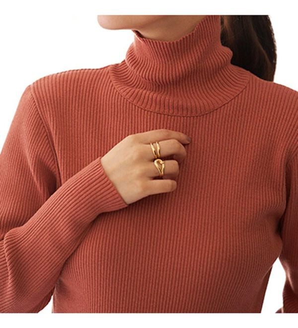 BELLUNA（ベルーナ）の「＜＆ｃｏｃｏｃｈｉ＞ハピネスコットン100％&times;吸湿発熱リブタートルニット（ニット・セーター）」｜詳細画像